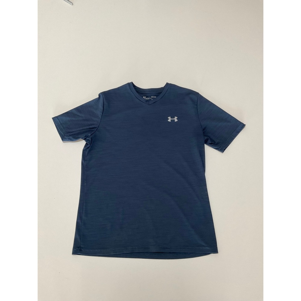 Under Armour Mens HeatGear Tech V-Neck Short Sleeve Shirt Navy Blue Size Medium